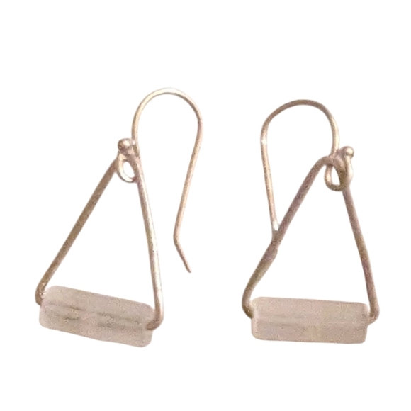 Handmade Jewelry - NWT Elegant Winter White Sterling Silver Triangle Earrings. Handmade OOAK.